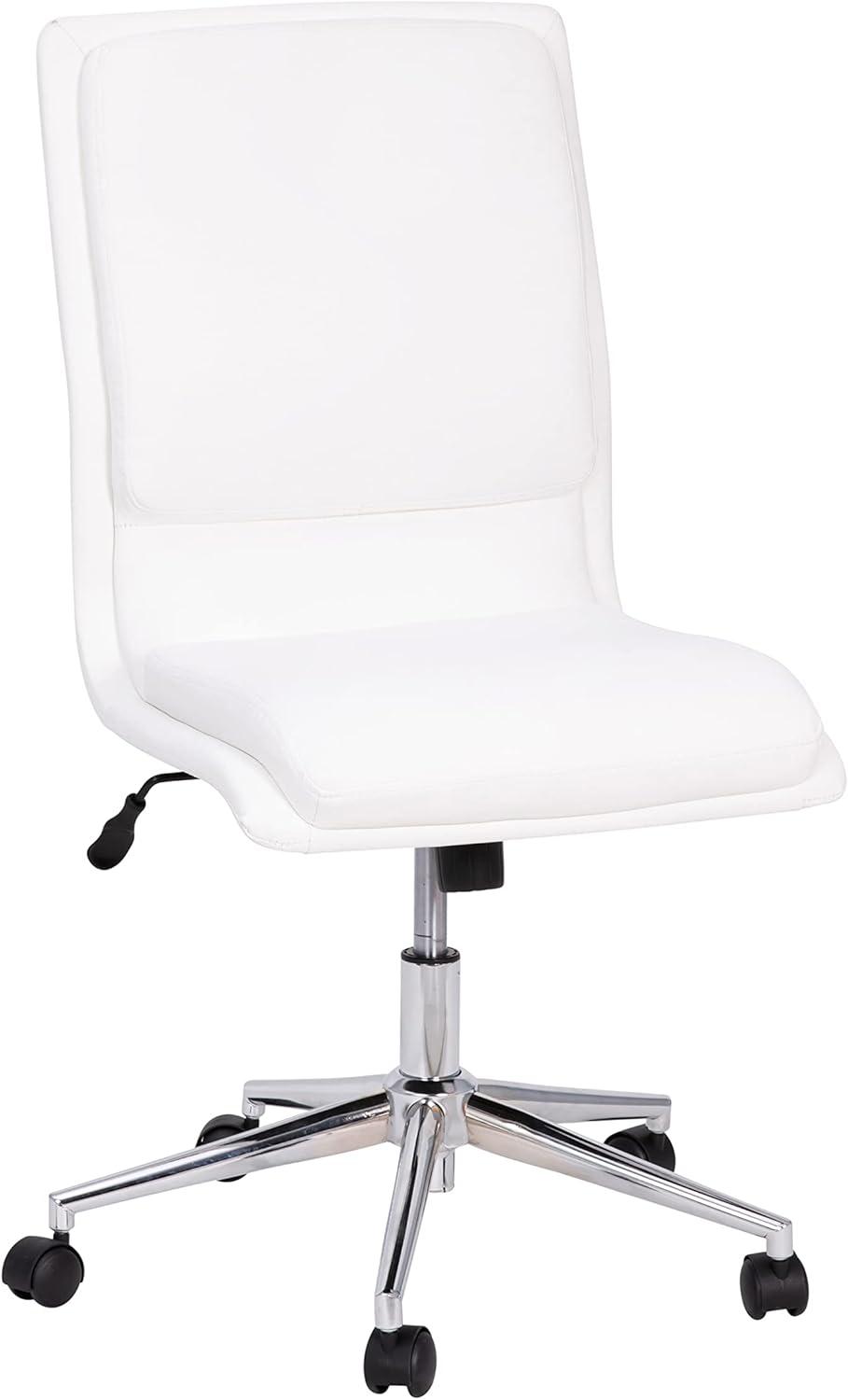 Flash Furniture Madigan Mid-Back Armless Swivel Task Office Chair with LeatherSoft and Adjustable Chrome Base, White