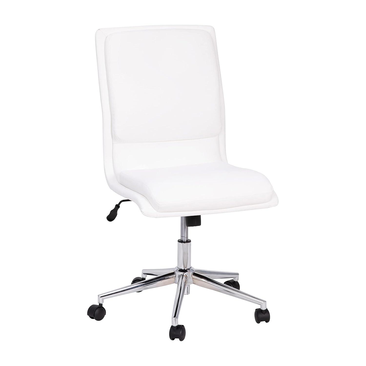 Flash Furniture Madigan Mid-Back Armless Swivel Task Office Chair with LeatherSoft and Adjustable Chrome Base, White