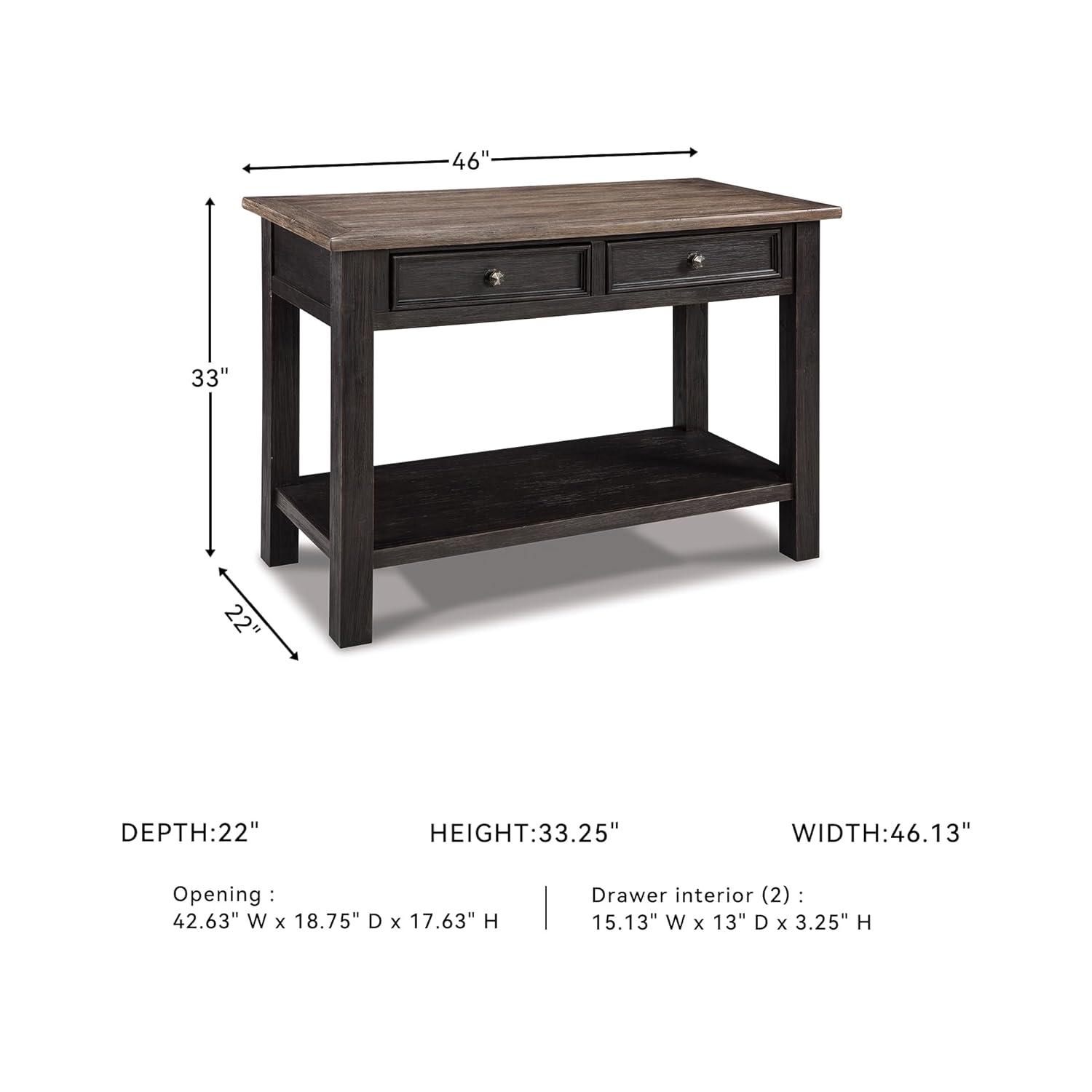 Tyler Creek Sofa/Console Table Grayish Brown/Black - Signature Design by Ashley: Mid-Century Modern with Open Shelf, Storage Drawer