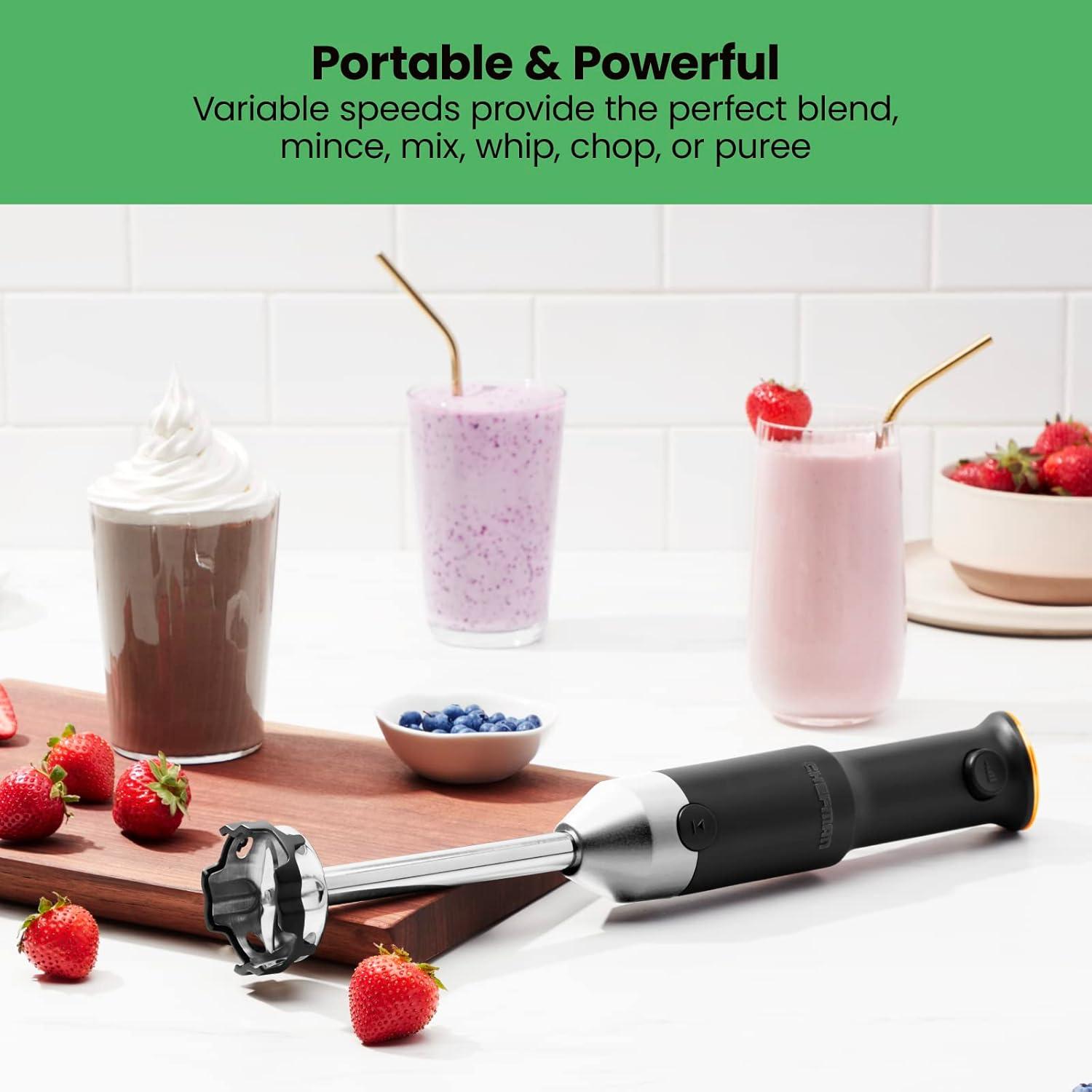 Cordless Black Stainless Steel Variable Speed Immersion Blender Set