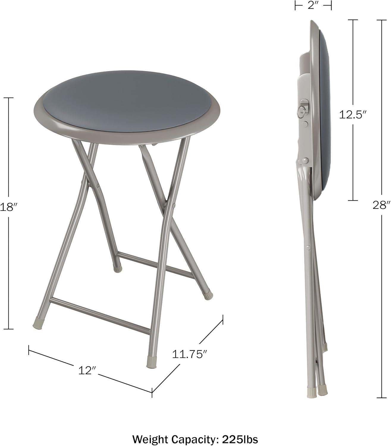 Trademark Home Set of 2 Heavy-Duty Bar Stools, 18 in. Folding Stools with Padded Seats, Gray