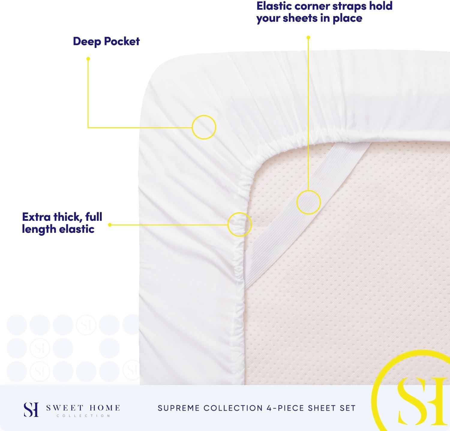 Sweet Home Collection 1800 Series Bed Sheets - Extra Soft Microfiber Deep Pocket Sheet Set - White, Full