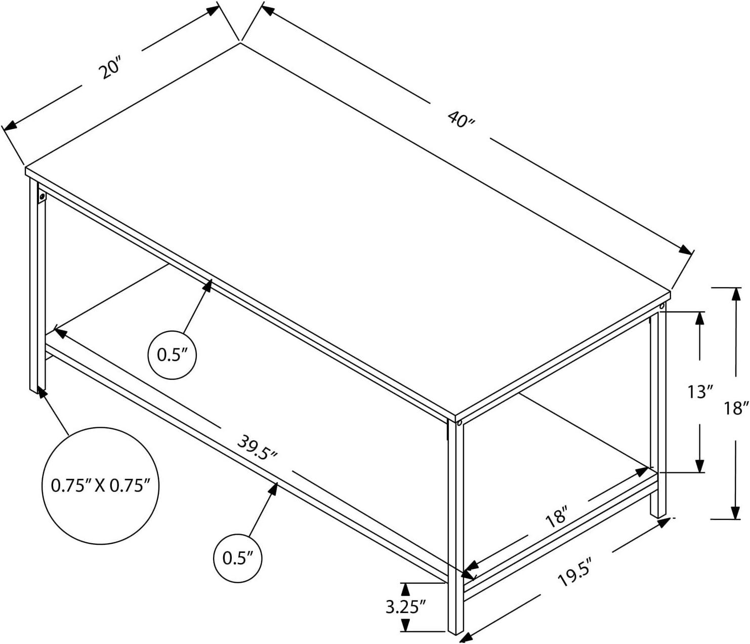 Sleek White and Silver Rectangular Metal Coffee Table, 40" L