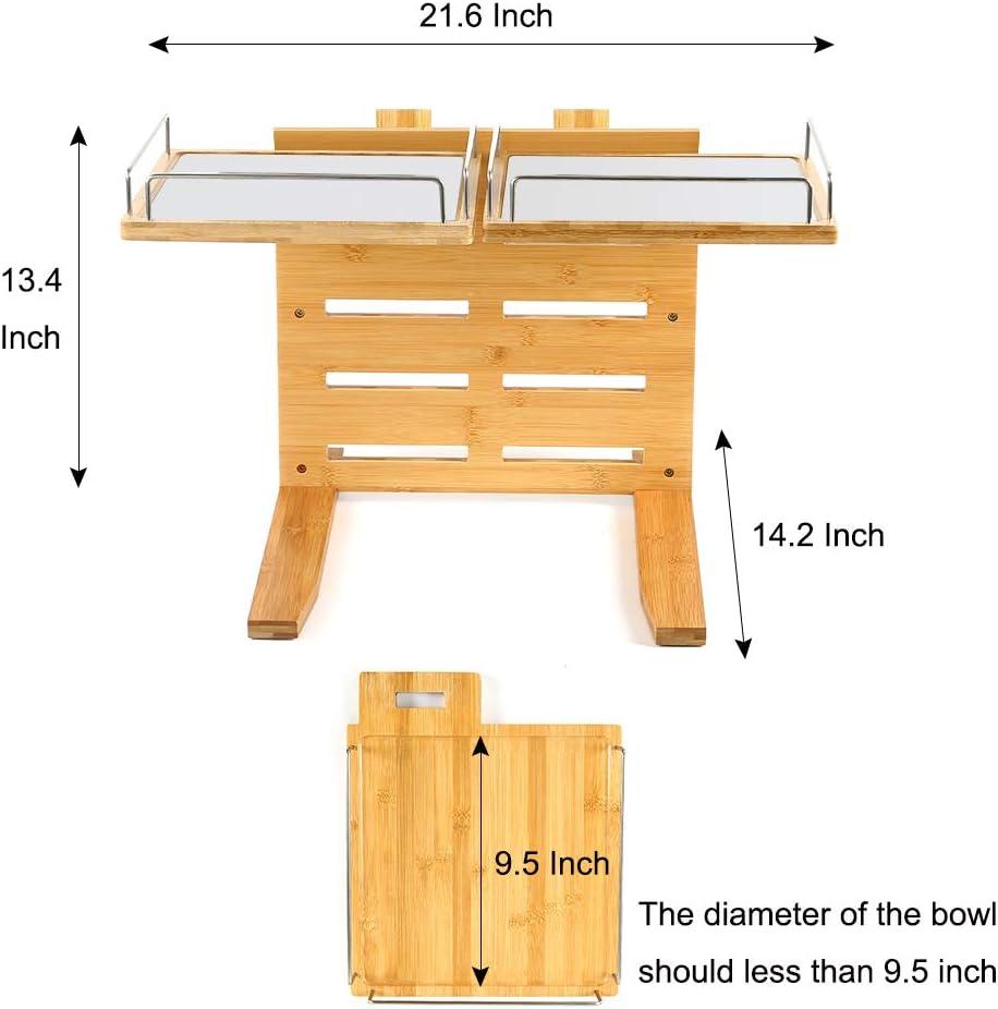 YY FOREYY Juego de 2 Tazones Elevados para Perros y Gatos, Tazones de Agua y Comida para Perros con Inclinación de Bambú, Comedero con 3 Tazones de Acero Inoxidable y Patas Antideslizantes para una Alimentación Cómoda