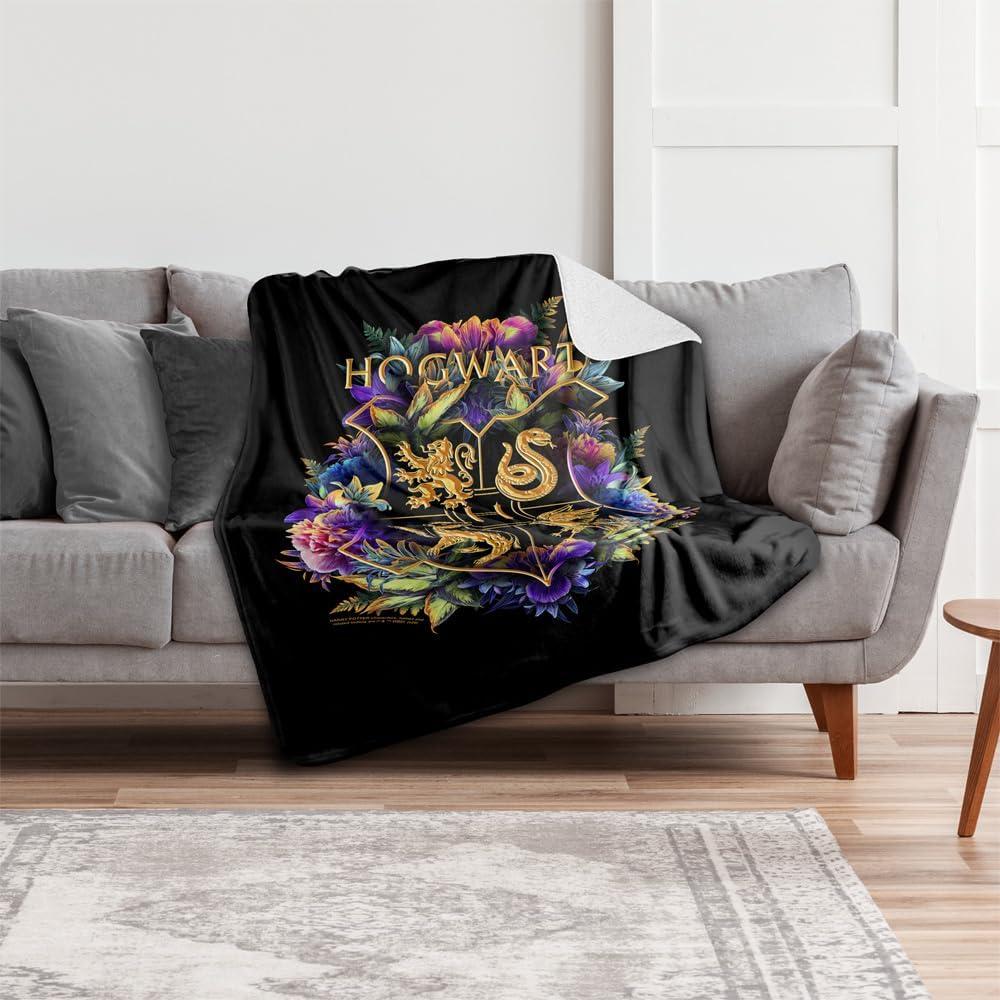 Harry Potter Hogwarts Multi-Colored Floral Crest Officially Licensed Silky Touch Super Soft Throw Blanket 50" x 60"