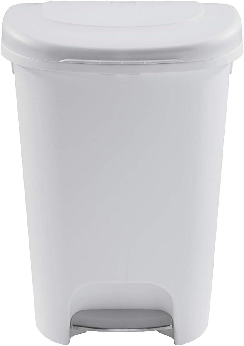 Rubbermaid, Premium Step On Wastebasket, Plastic, 13 gal, White