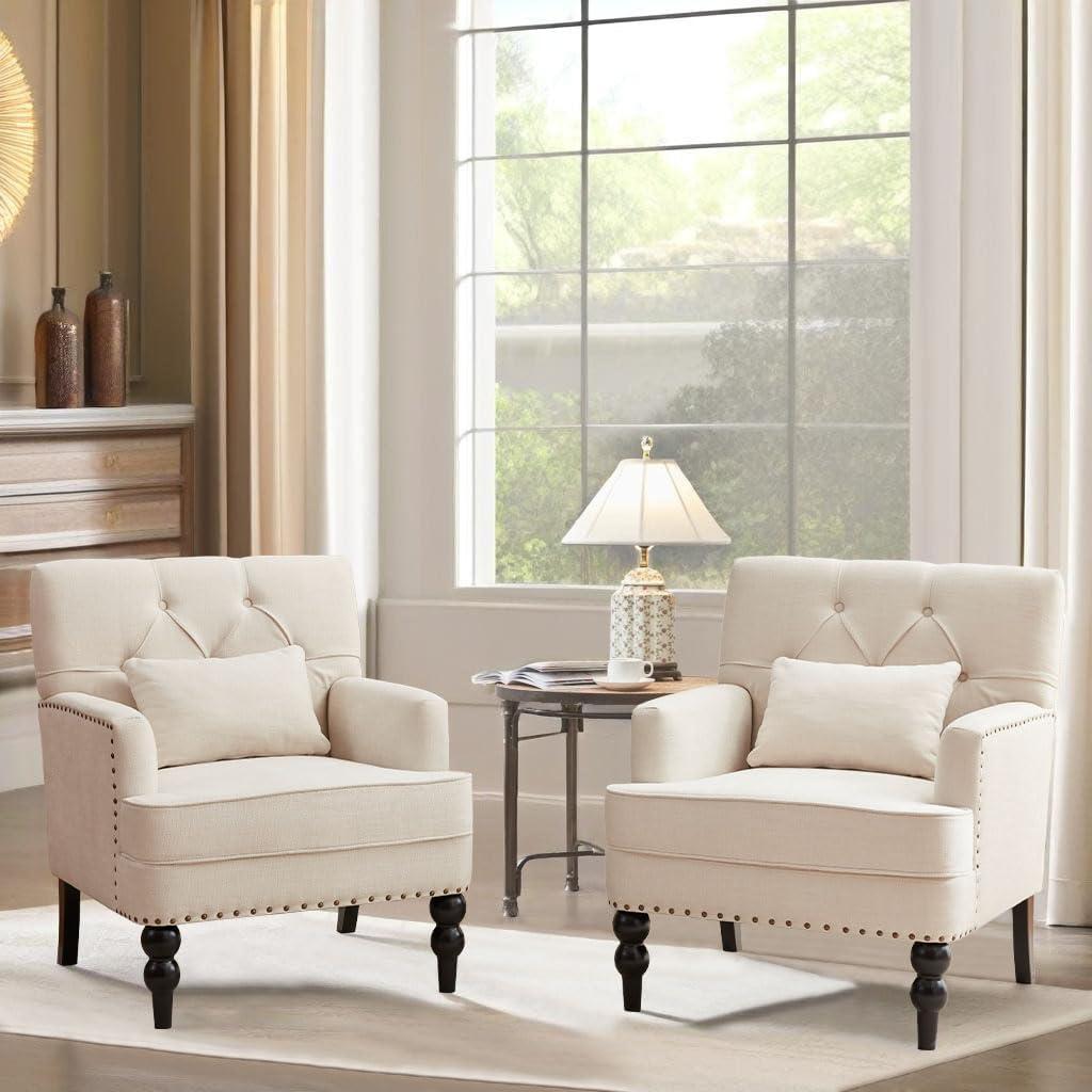 Arnice 29"W Upholstered Tufted Club Chair With Nailhead Trim And A Pillow