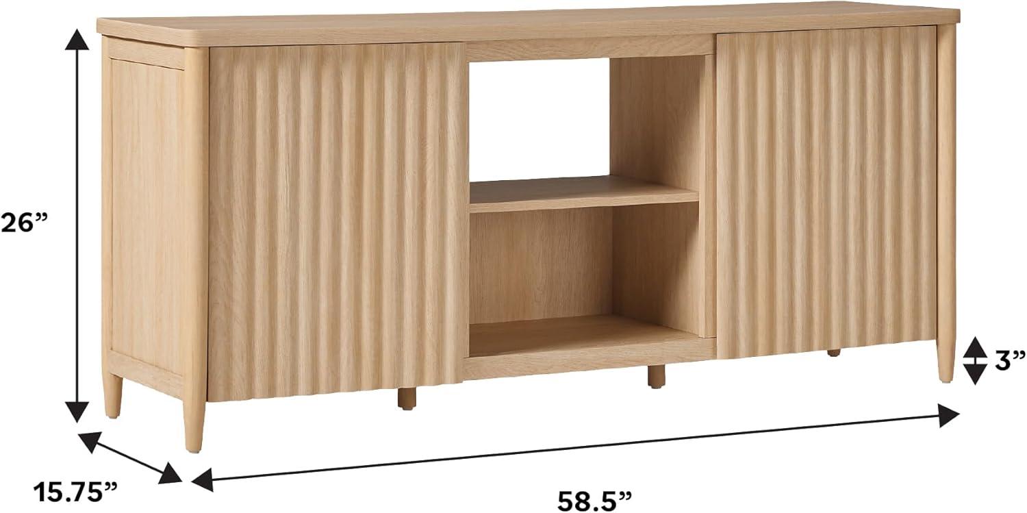Scandinavian Reeded TV Stand with Storage for up to 70" TVs, Coastal Oak