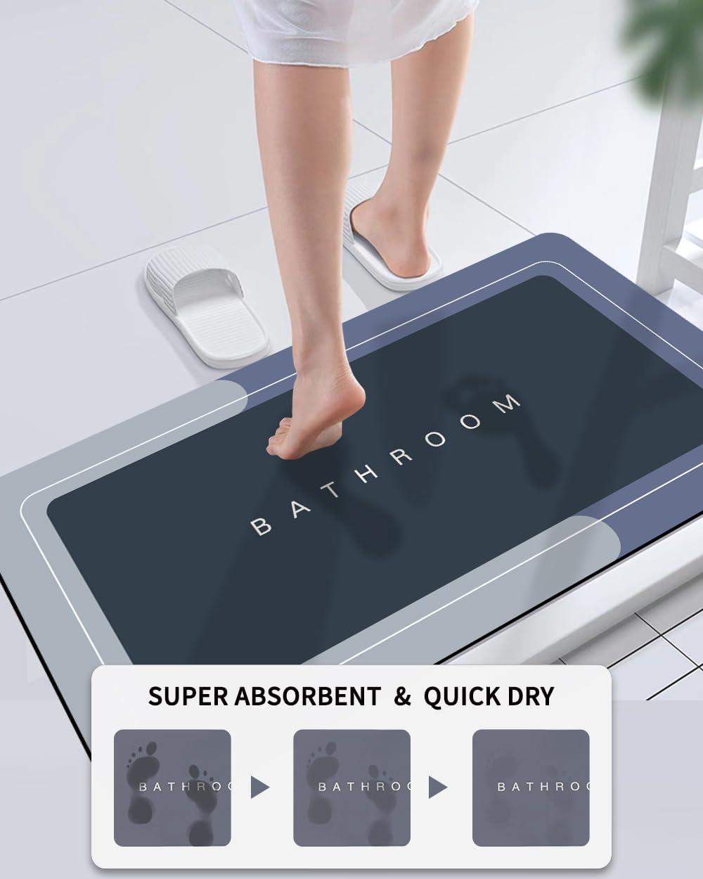 Bath Mats 24x48 Inch, Modernized Magic Mat Bathroom, Rubber Anti Slip Quick Drying Absorbent Bathroom Rug, Shower Room Rugs for in Front of Bathtub, Sink, Blue