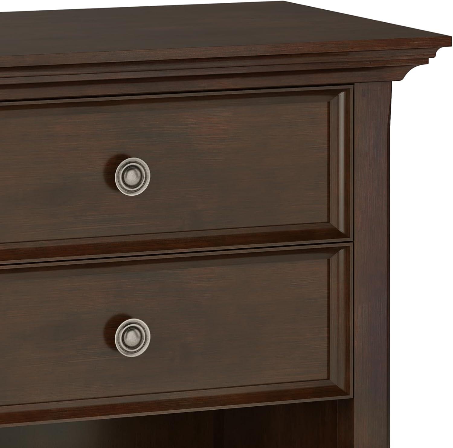 Simpli Home Amherst 24"W 2-Drawer Solid Wood Nightstand with Open Shelf