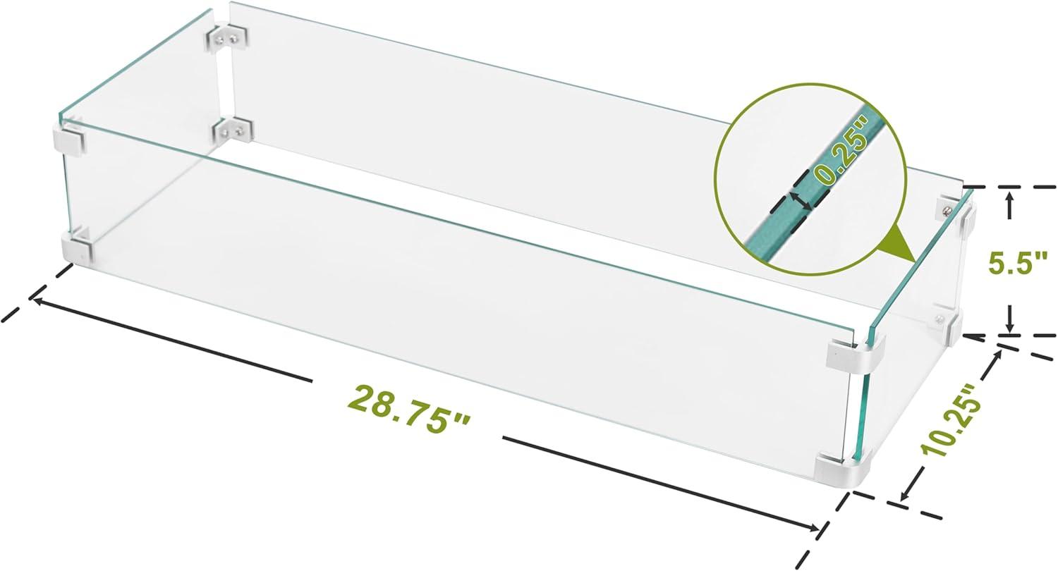 NUU GARDEN Glass Wind Guard For Fire Pit Table, Tempered Glass Heat Resistance