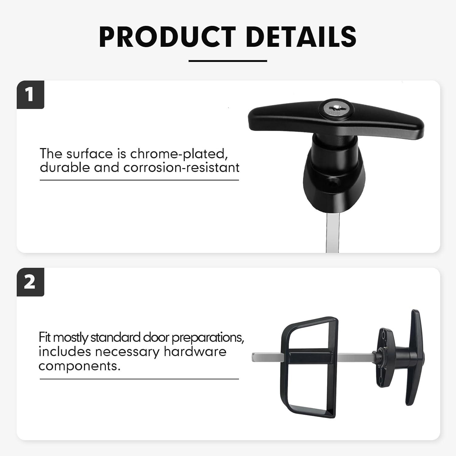 5-1/2" T-Handle Lock kit,EFFIBUILD Shed Door Latch with 4 Keys, 5-1/2" Stem Shed T-Handle Lock Kit for Sheds Doors, Playhouses, Chicken Coops,Camper, RV, Garage Door(Black).