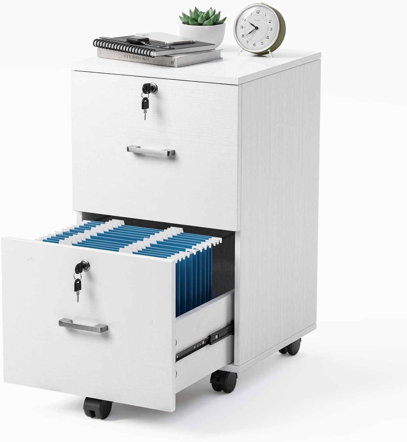 White Mobile 2-Drawer Lockable File Cabinet with Water Resistant Finish