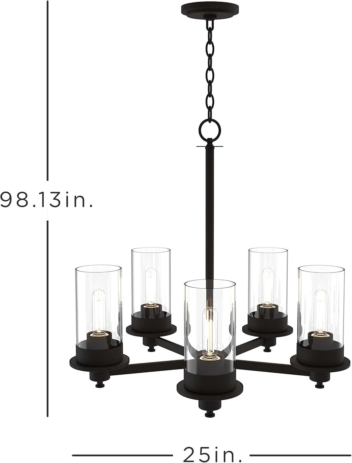 Matte Black 5-Light Farmhouse Chandelier with Glass Shades