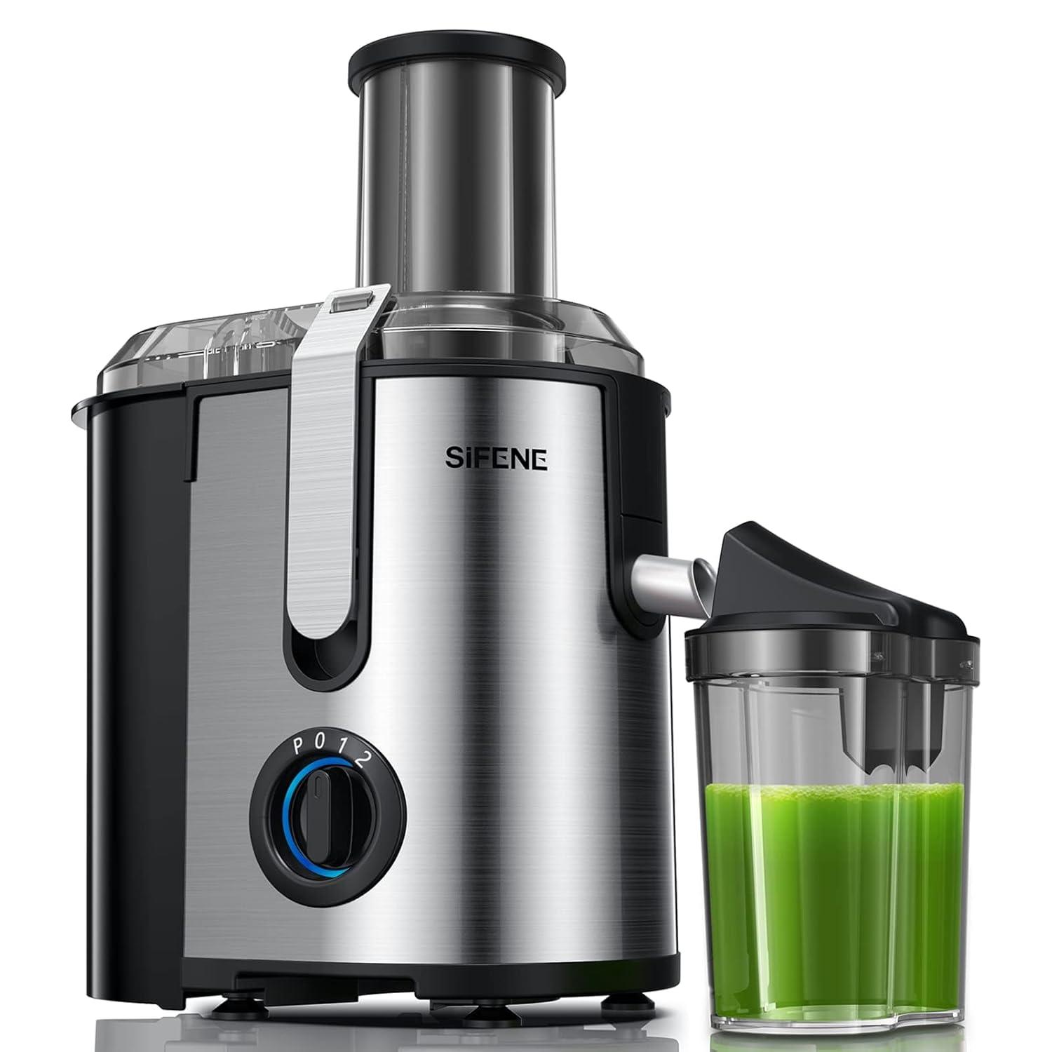 SiFENE 800W Centrifugal Juicer Machine, 3.2" Wide Chute, 3 Speed Setting, Overheat Protection, Easy to Clean, Silver