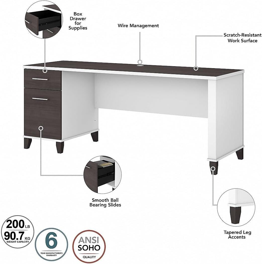 Bush Furniture Somerset 72" Sit to Stand L Desk & Hutch, Storm Gray & White