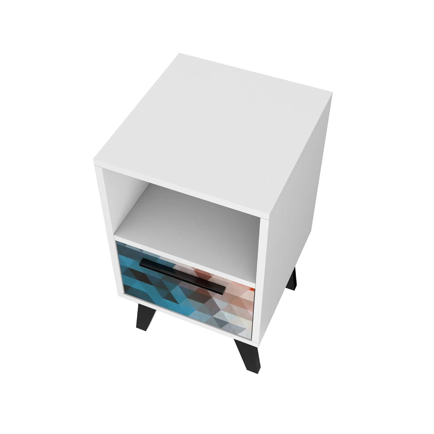 Mid-Century- Modern Amsterdam Nightstand 1.0 with 1 Shelf in Multi Color Red and Blue