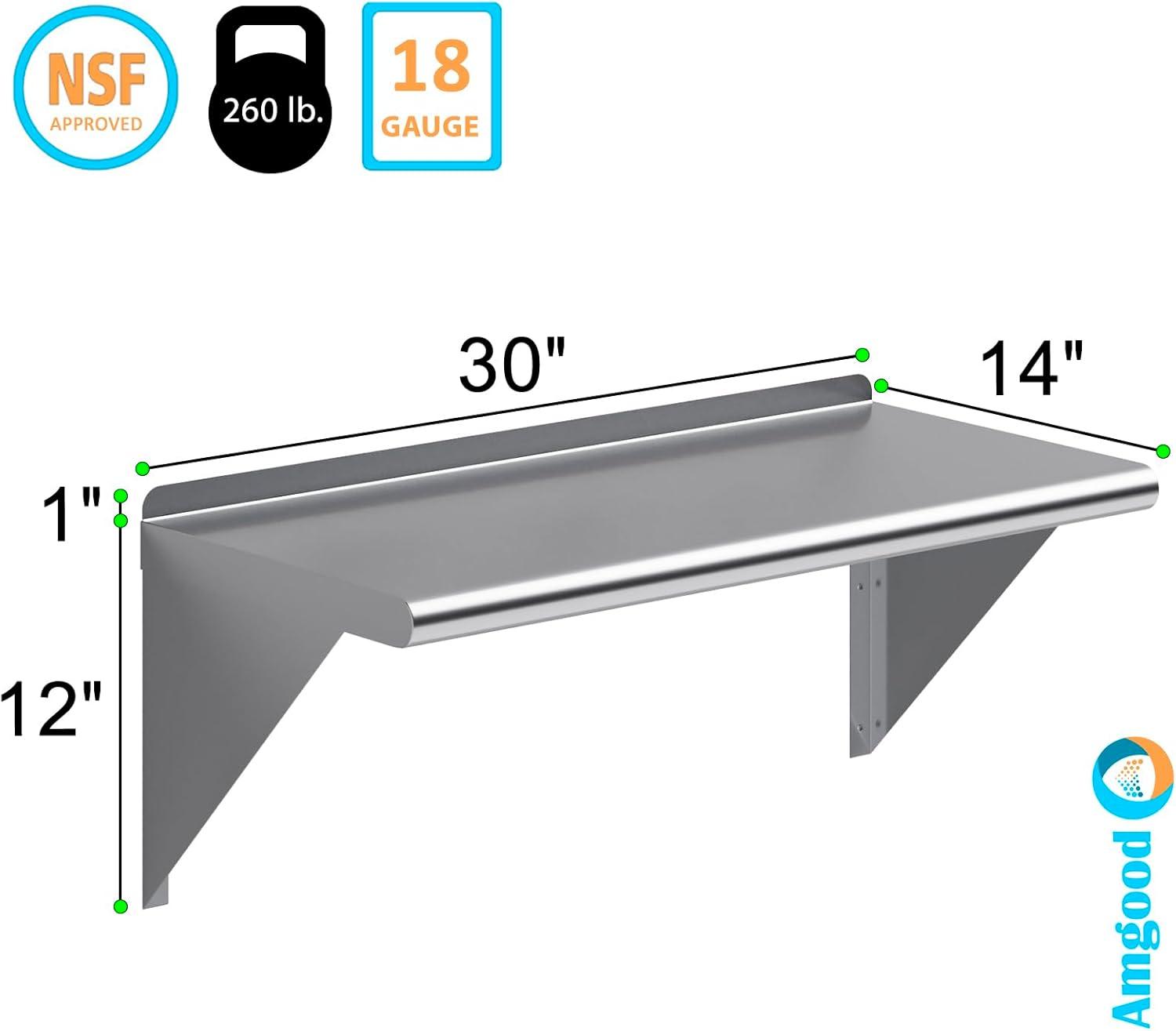 14 in. x 30 in. Stainless Steel Wall Shelf With Squared Edge