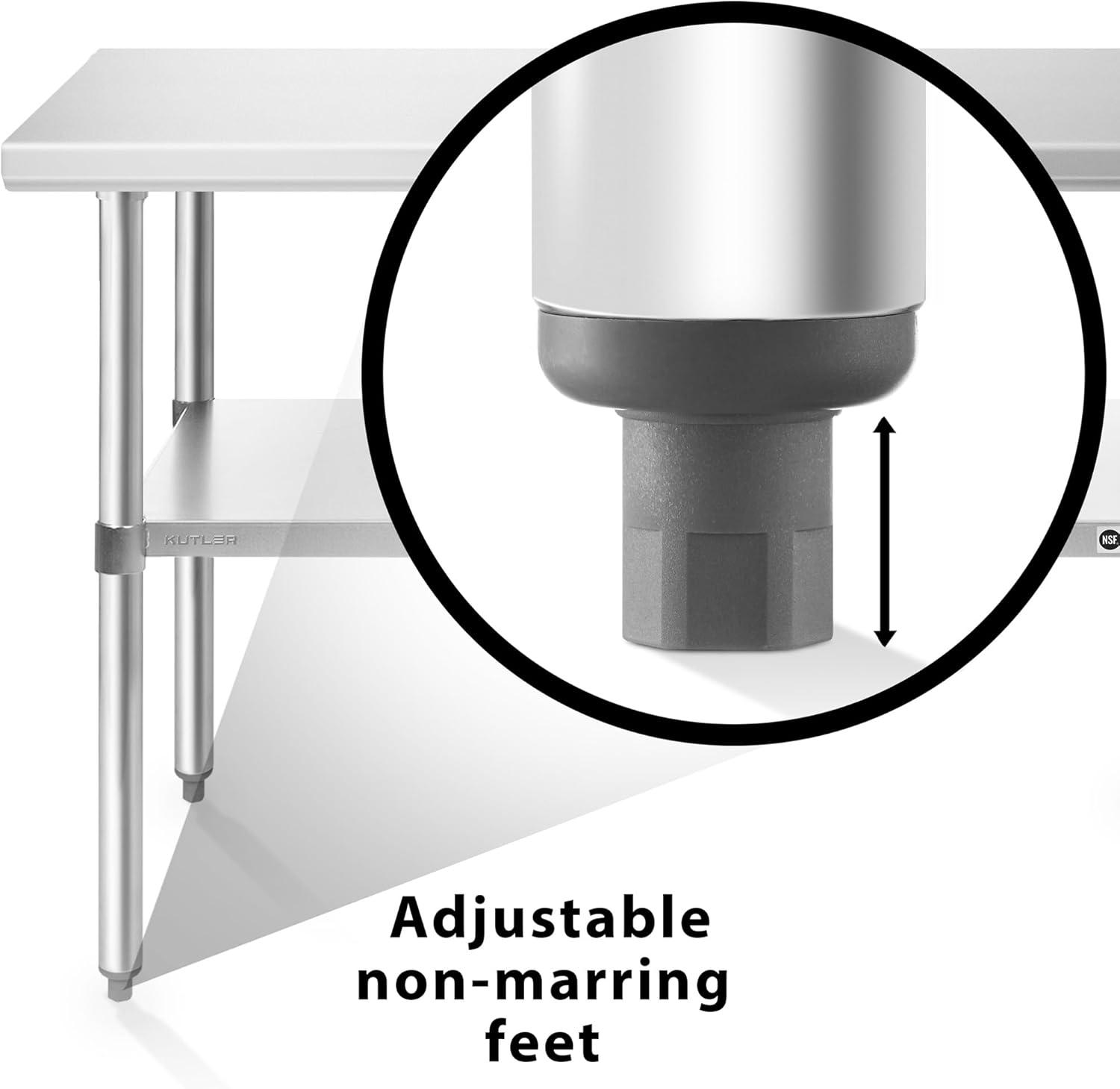 KUTLER Stainless Steel Table for Work and Prep, NSF Heavy Duty Commercial Kitchen Table for Restaurant