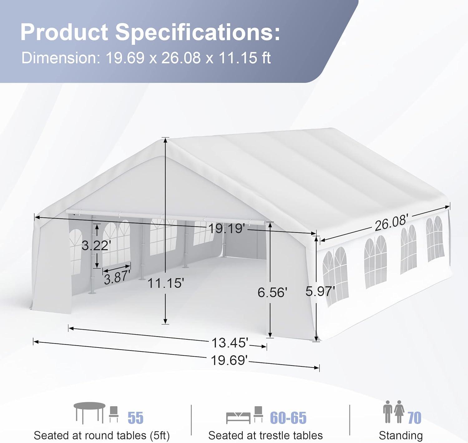 Ideamage 20 Ft. W x 26 Ft. D Metal Party Tent