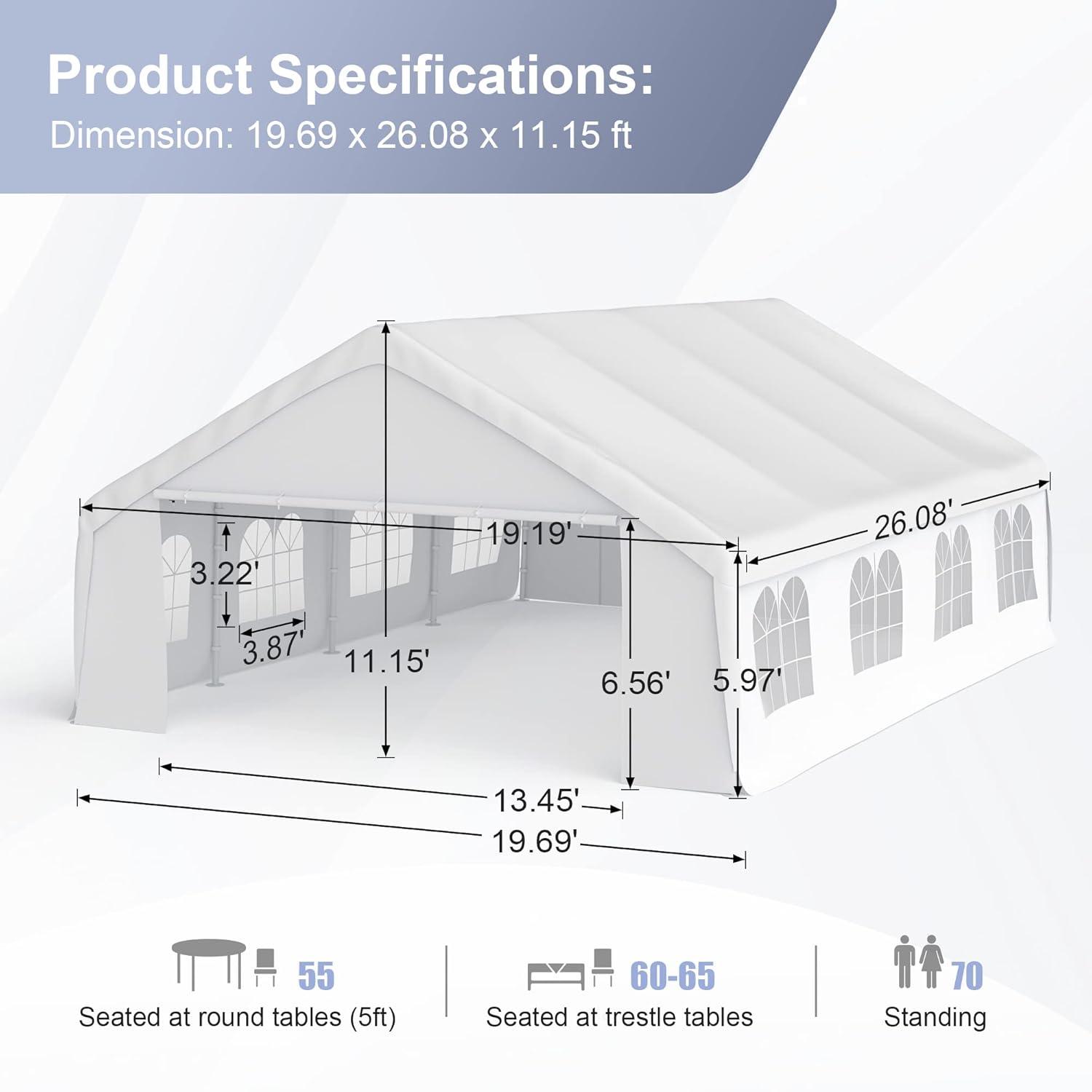Ideamage 20 Ft. W x 26 Ft. D Metal Party Tent