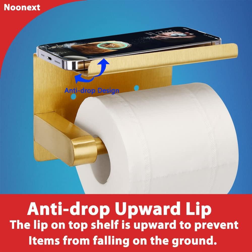 Gold Stainless Steel Toilet Paper Holder with Phone Shelf