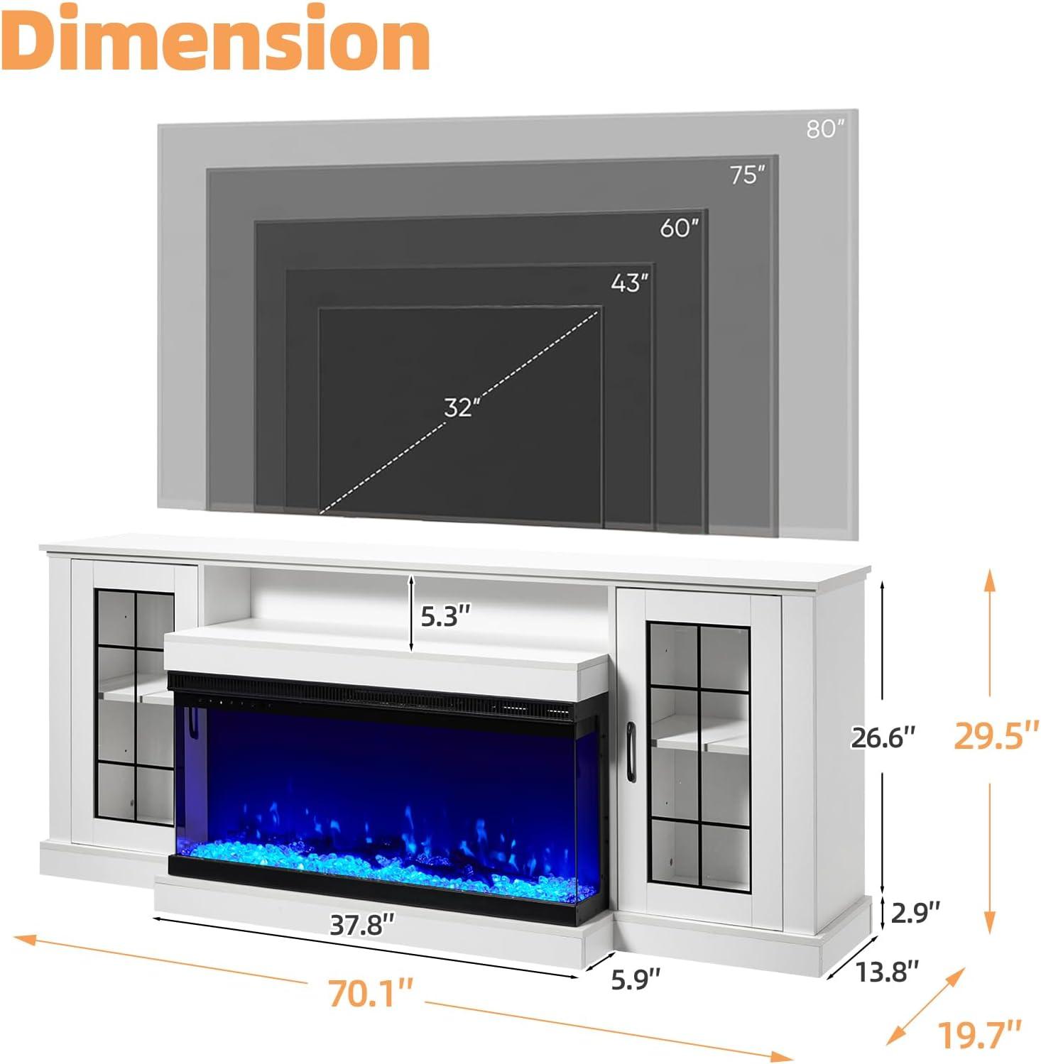 Hommow Fireplace TV Stands for Living Room, 3-Sided Glass Fireplace TV Stand for TVs up to 70'' with 9 Color