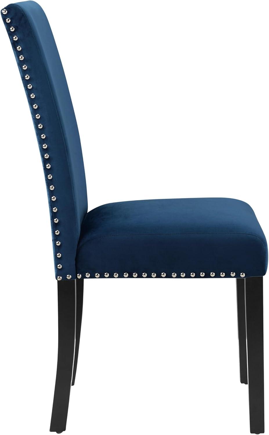 Cobre Contemporary Velvet Dining Chair with Nailhead Trim(Set of 2) in Blue