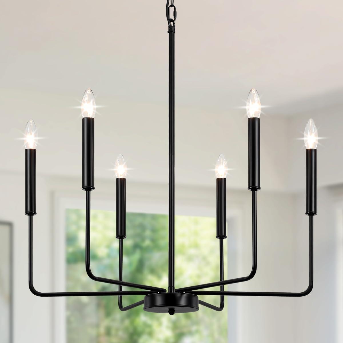 SineRise Black Chandelier, 6-Light Modern Farmhouse Chandelier, Candle Chandelier Light Fixtures, Rustic Industrial Chandelier for Entryway, Bedroom, Foyer and Living Room