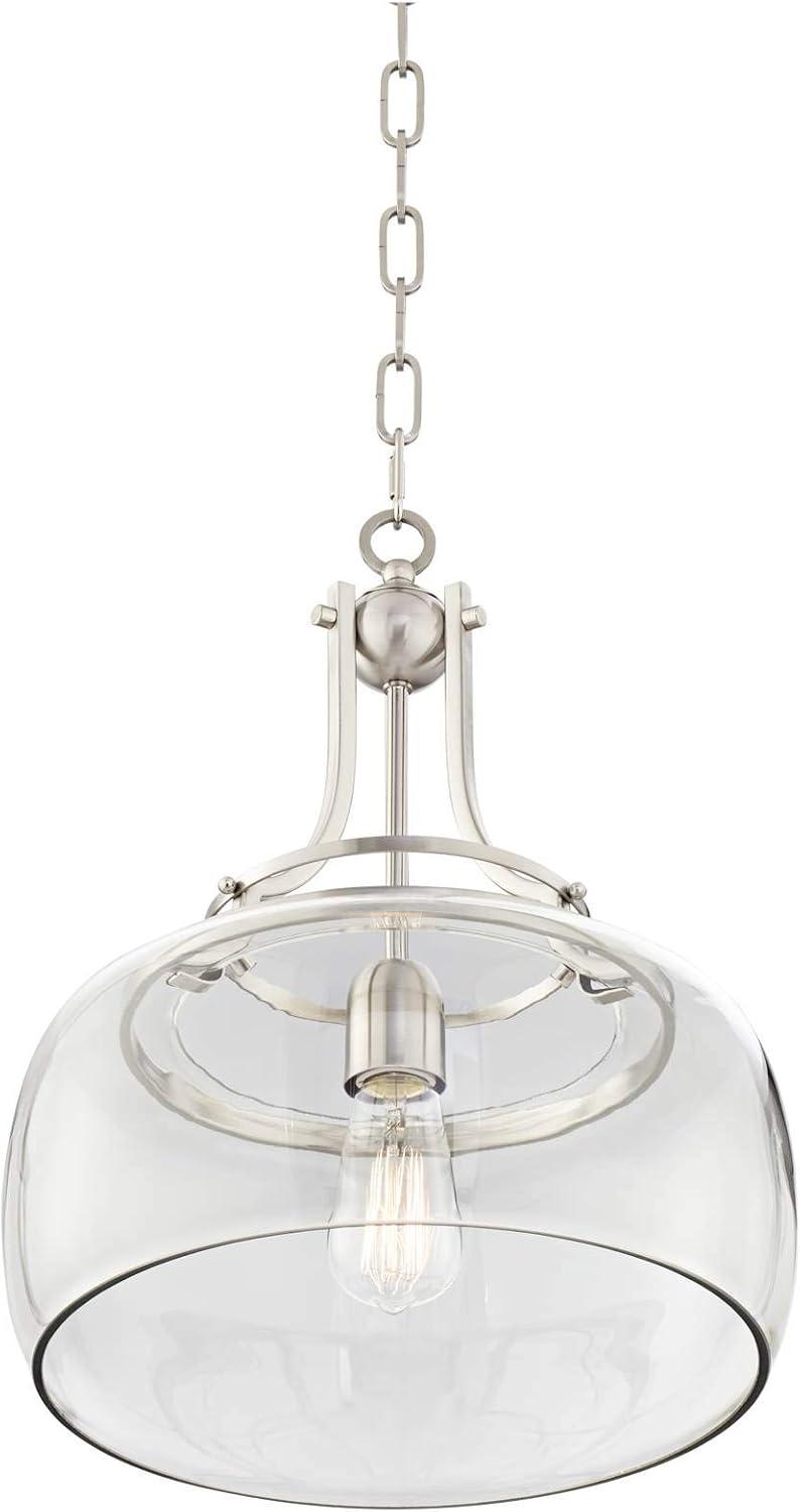 Franklin Iron Works Charleston Brushed Nickel Pendant Light 13 1/2" Wide Modern LED Clear Glass for Dining Room Kitchen Island