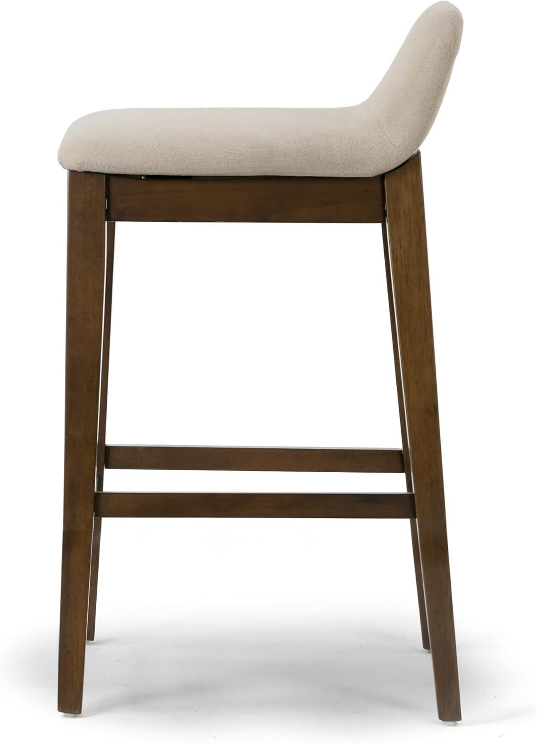 Set of 2 Beige Fabric and Dark Brown Wood Bar Stools