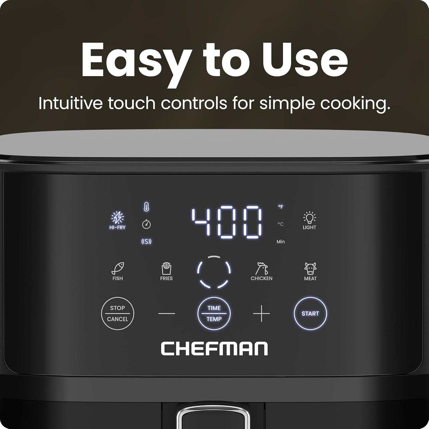 Chefman TurboFry Touch 6-Qt Easy-View Air Fryer w/ 4 Cooking Presets and 450°F Hi-Fry Button - Black