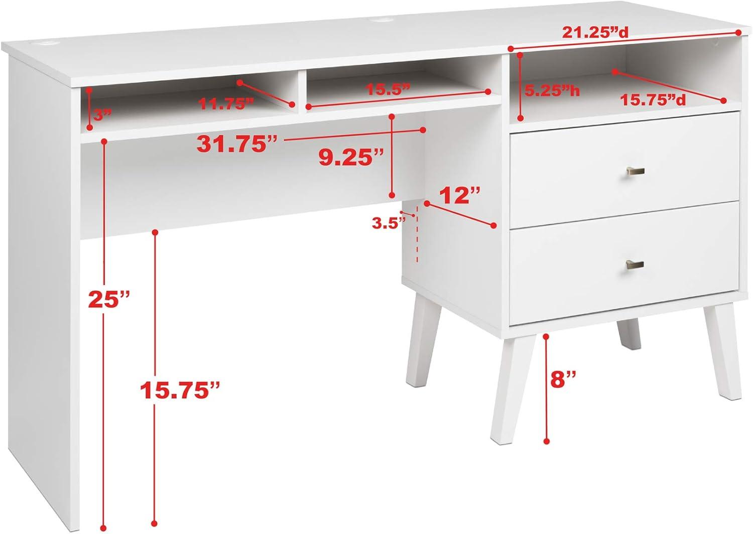 Mid-Century Modern 55" White Computer Desk with Storage