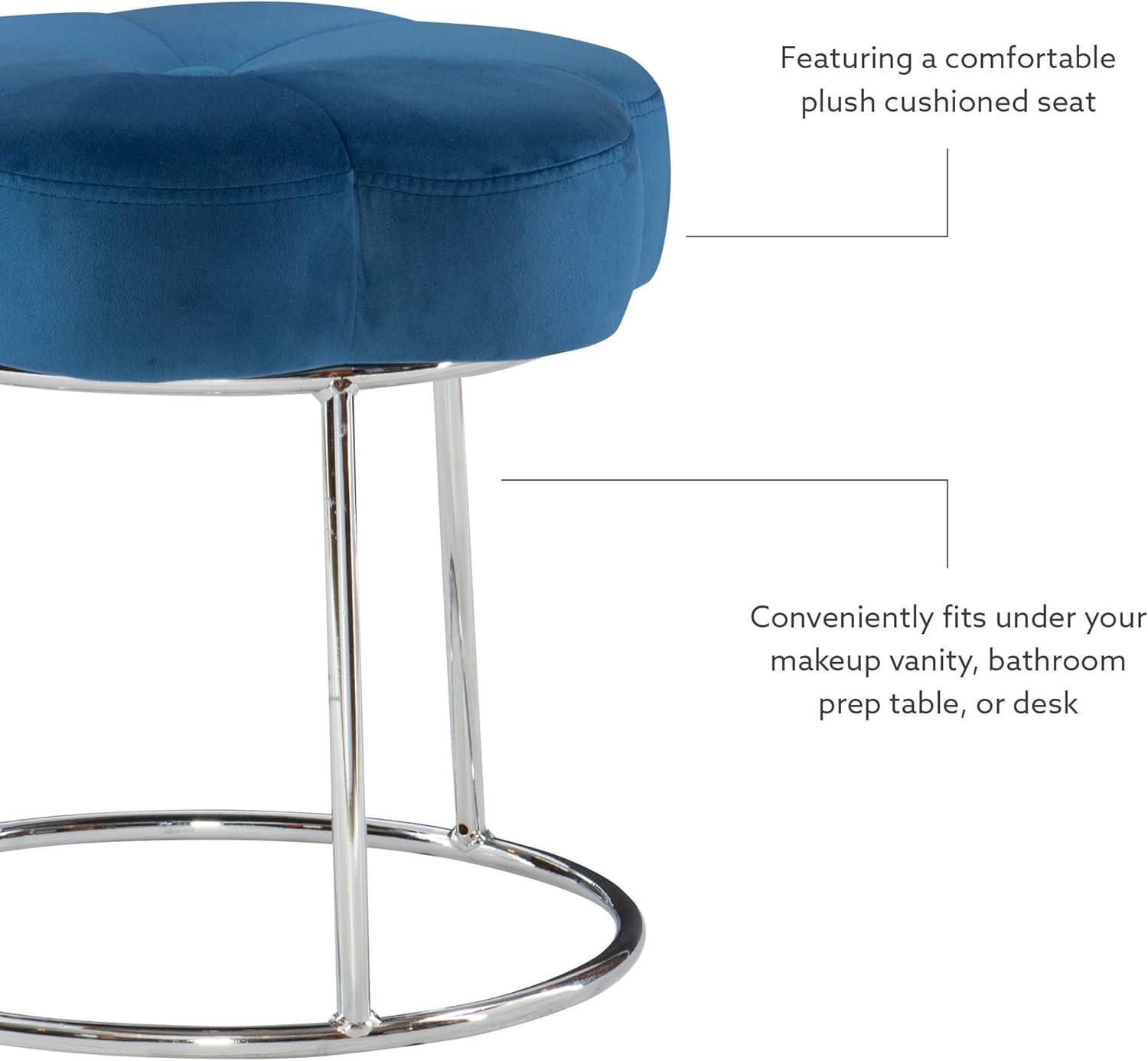 Navy Blue Velvet and Chrome Round Vanity Stool