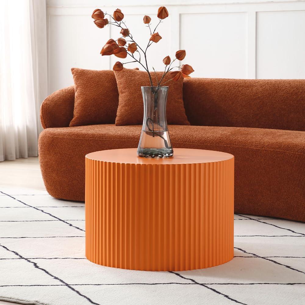 WILLIAMSPACE Nesting Coffee Table Set of 2, Matte Orange Round Wooden Coffee Tables, Modern Luxury Side Tables Accent End Table for Living Room Apartment, 23.62"*23.62"*15.75"H (Orange,Round)