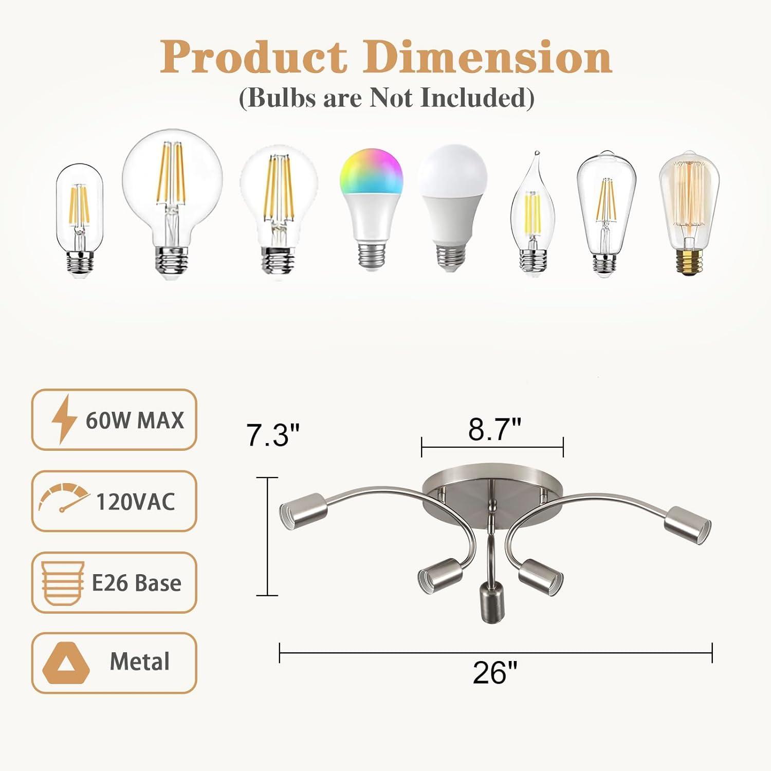 Modern Sputnik Chandeliers, 6-Light Ceiling Light Fixture for Bedroom, Kitchen, Dining Room, Living Room, Black with E26 Bulb Base