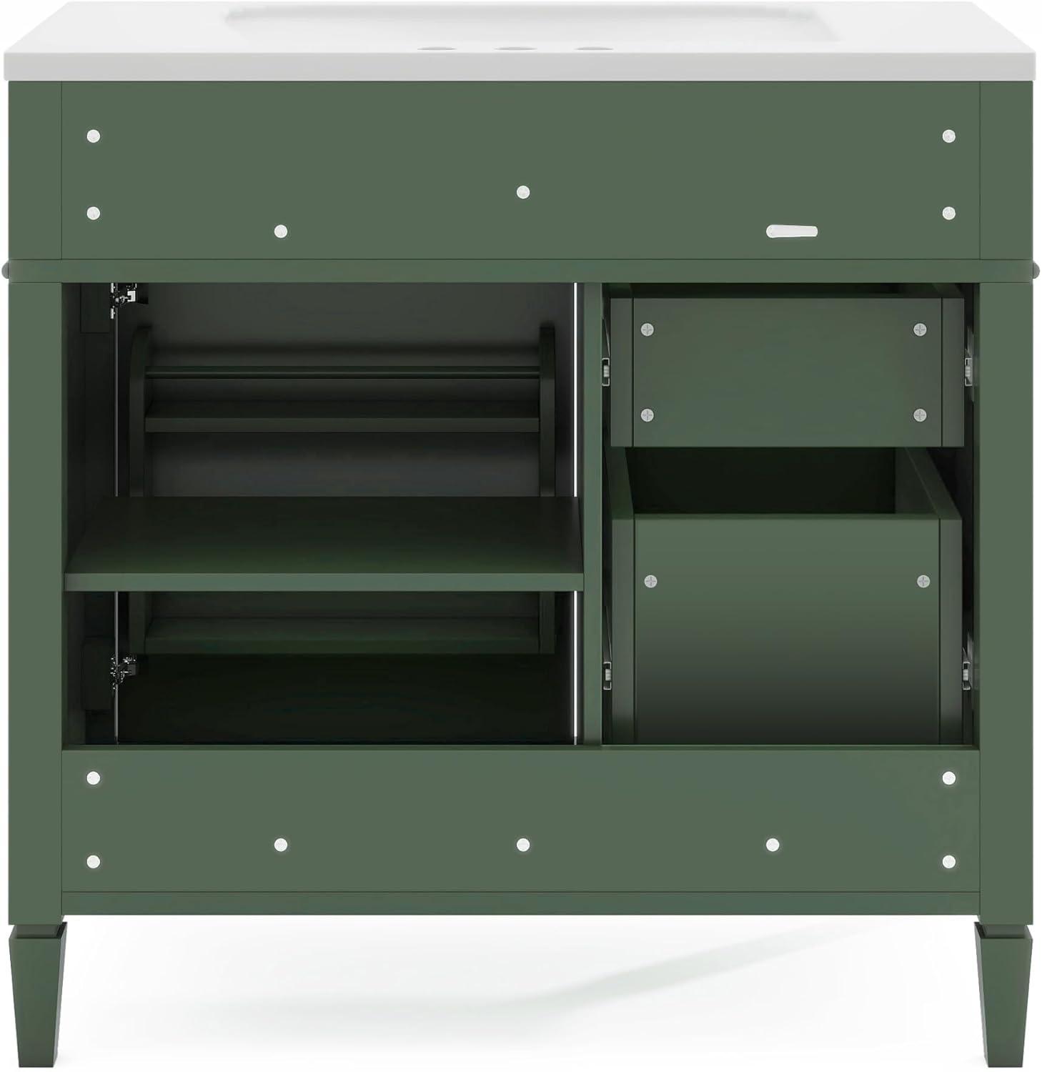 36" Bathroom Vanity with Single Sink Combo, Modern Undermount Bathroom Sink Cabinet with 2 Drawers and a Tip-Out Drawer, Freestanding Bathroom Vanities, Soft Closing, Solid Wood Frame…