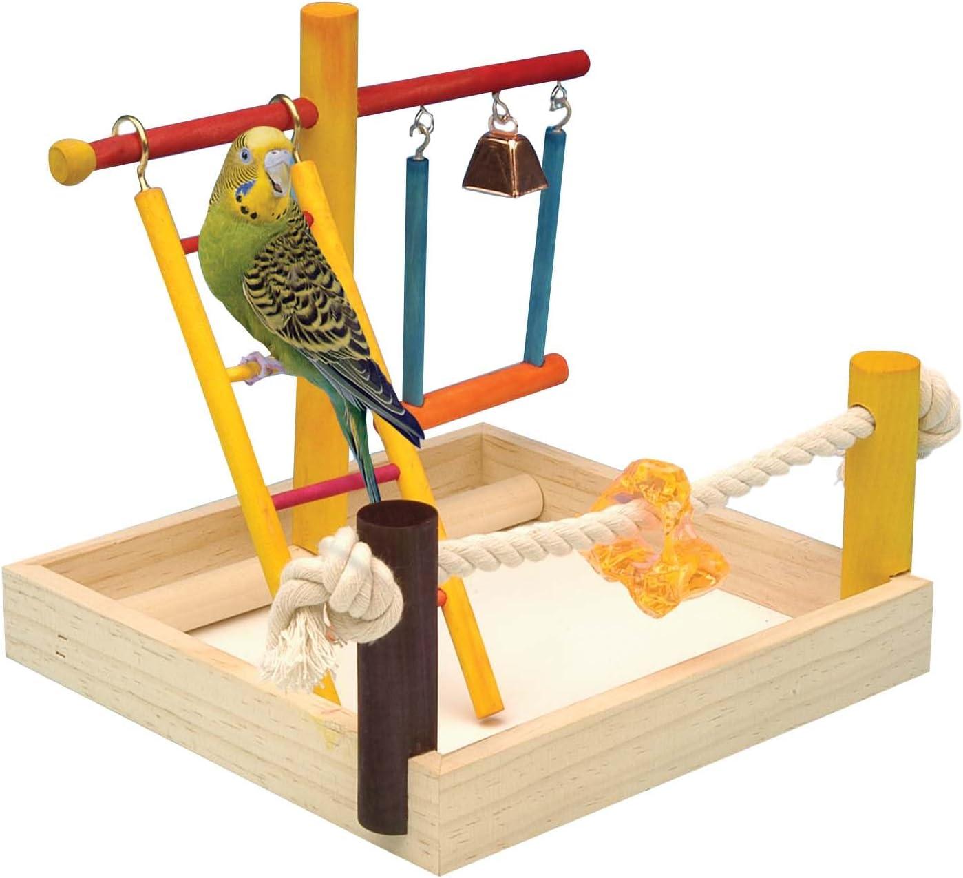 Small Multicolor Wooden Bird Playpen with Toys