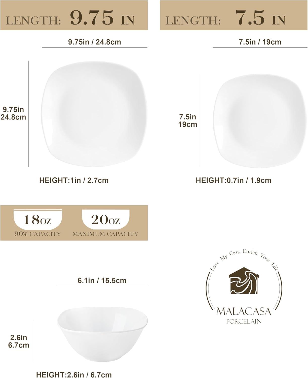 Elisa 12-Piece White Porcelain Square Dinnerware Set