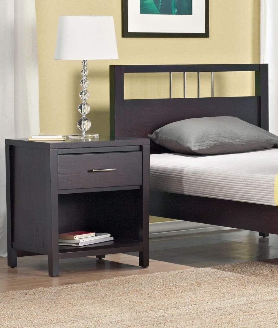 Espresso Mahogany and Mindi Wood 1-Drawer Nightstand