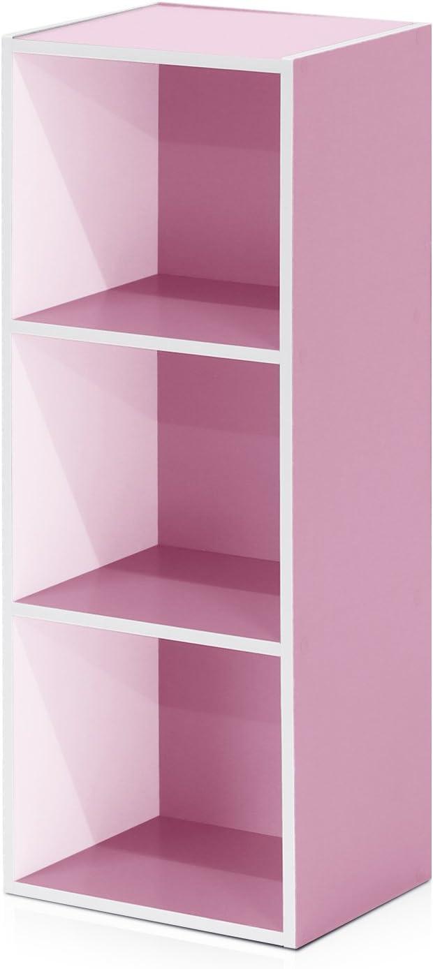 Furinno 3 Cube Reversible Bookcase Floor Standing Bookshelf Horizontal Vertical,White/Green/Blue/Pink