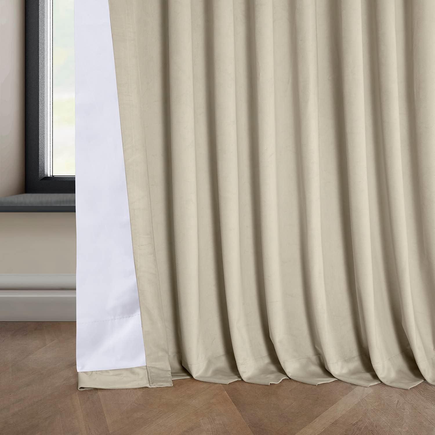 Angora Beige Velvet Blackout Thermal Curtain Panel, 100W x 84L