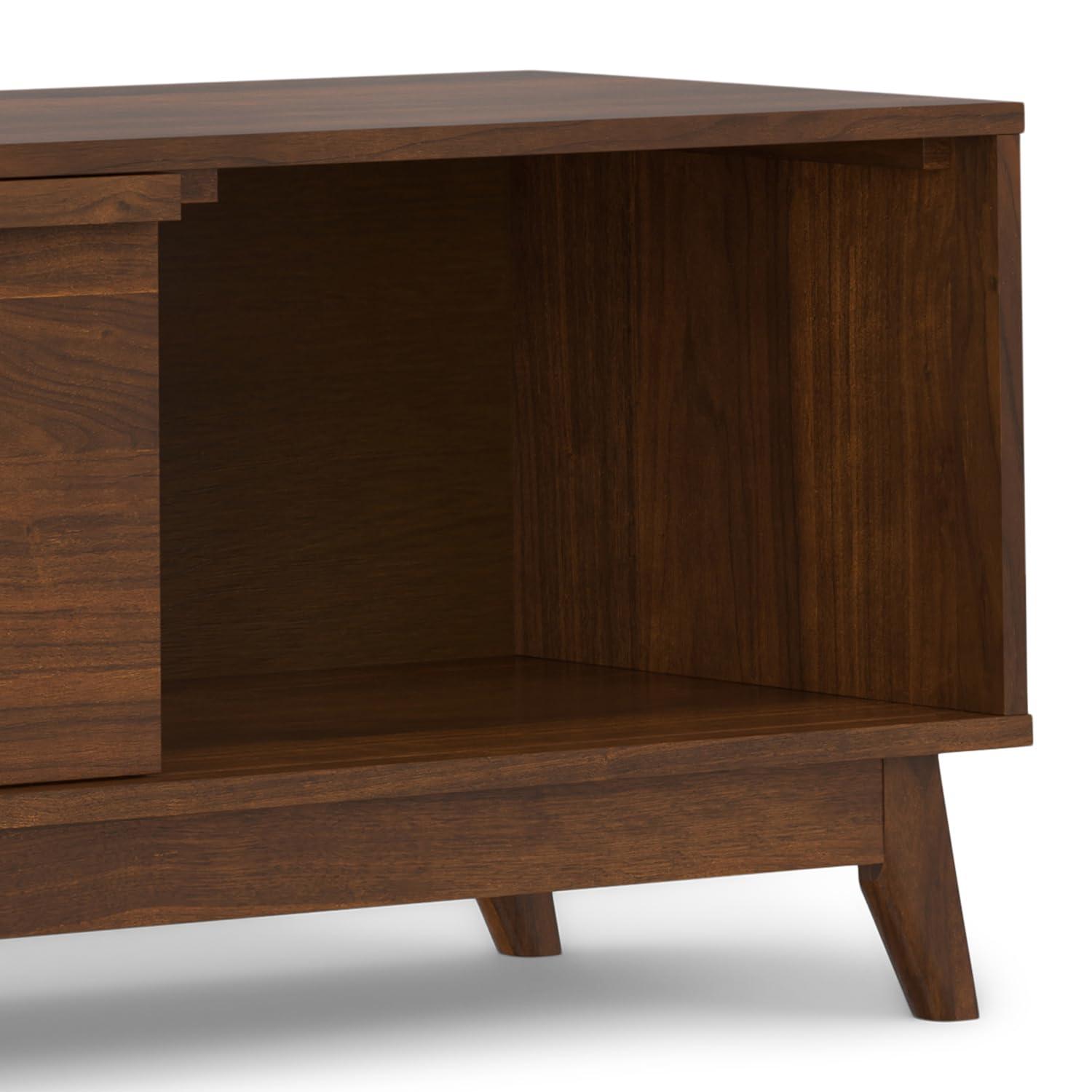 Simpli Home Lennon 72"W Solid Wood Mid-Century Modern Low TV Stand for TVs up to 80" with Storage