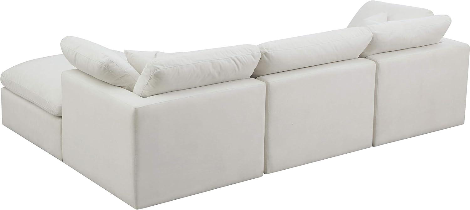 Meridian Furniture 602Cream-Sec4A Plush Collection Contemporary Down Filled Comfort Overstuffed Velvet Upholstered Modular L-Shaped Sectional 3-Seater and 1 Ottoman Cream