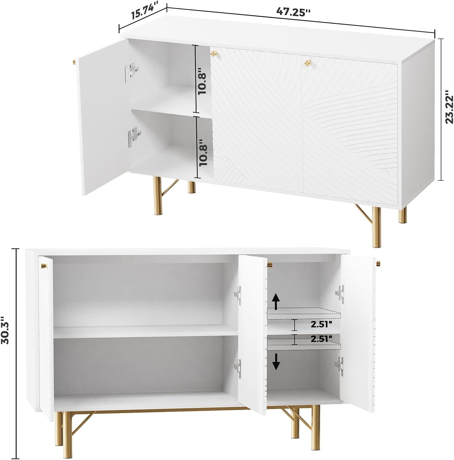 REHOOPEX White Credenzas & Sideboards with 3 Doors, Buffet Cabinet for Living Room, Hallway