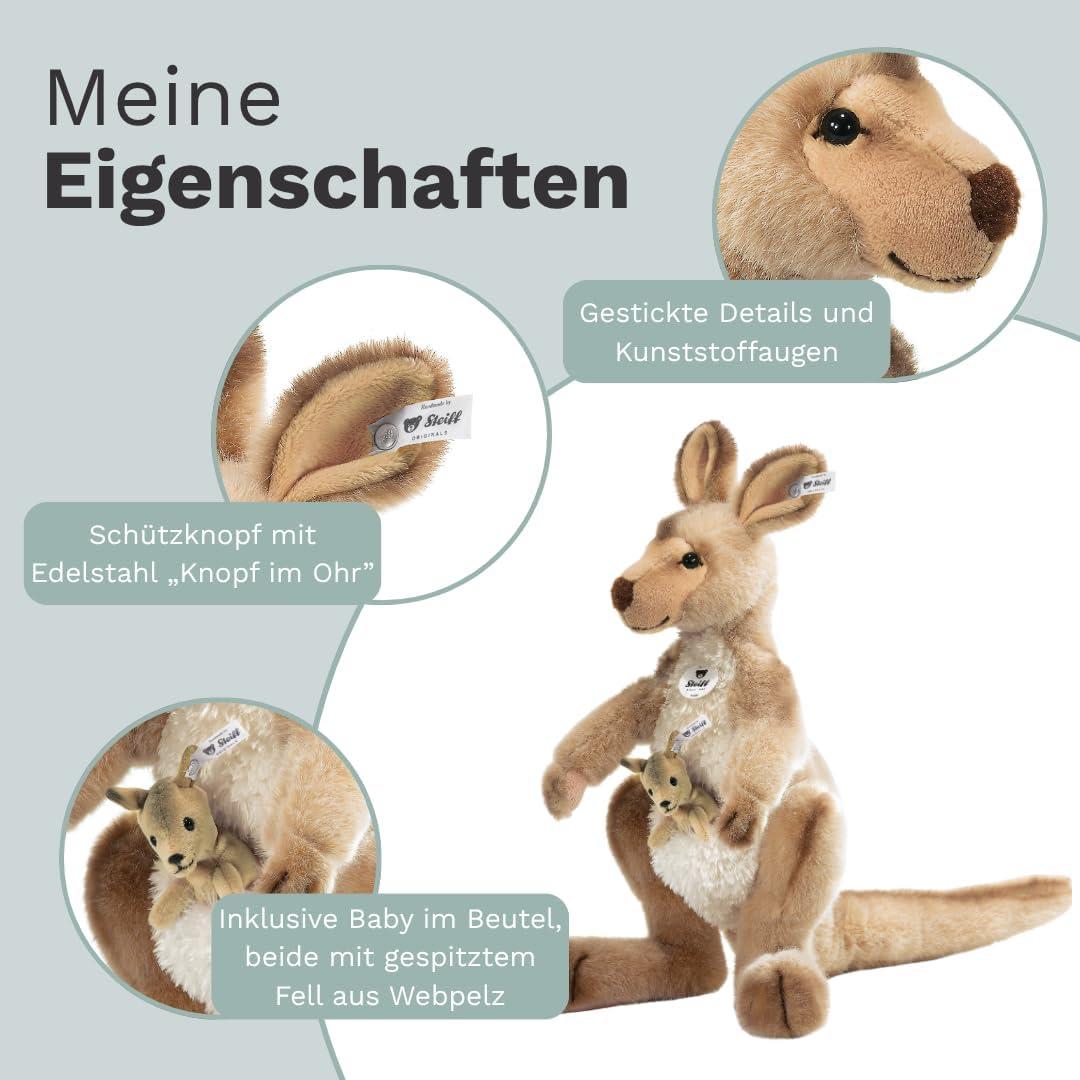 Steiff 064623 Kango Kangaroo Plush Animal Toy, Beige Tipped 16 inches