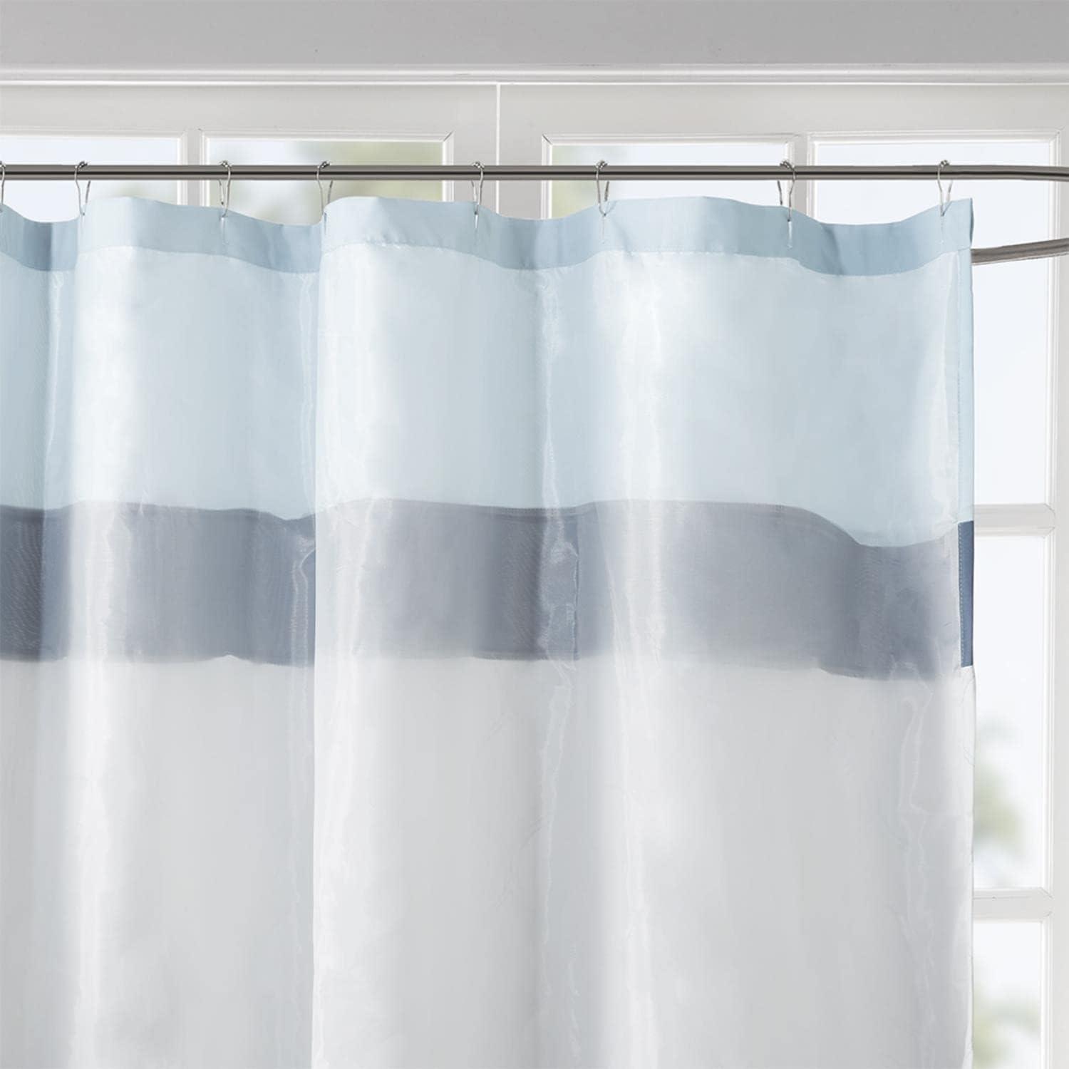 510 Design Shower Stacie Embroidered Shower Curtain Blue: Microfiber, Machine Washable, Non-Slip Backing