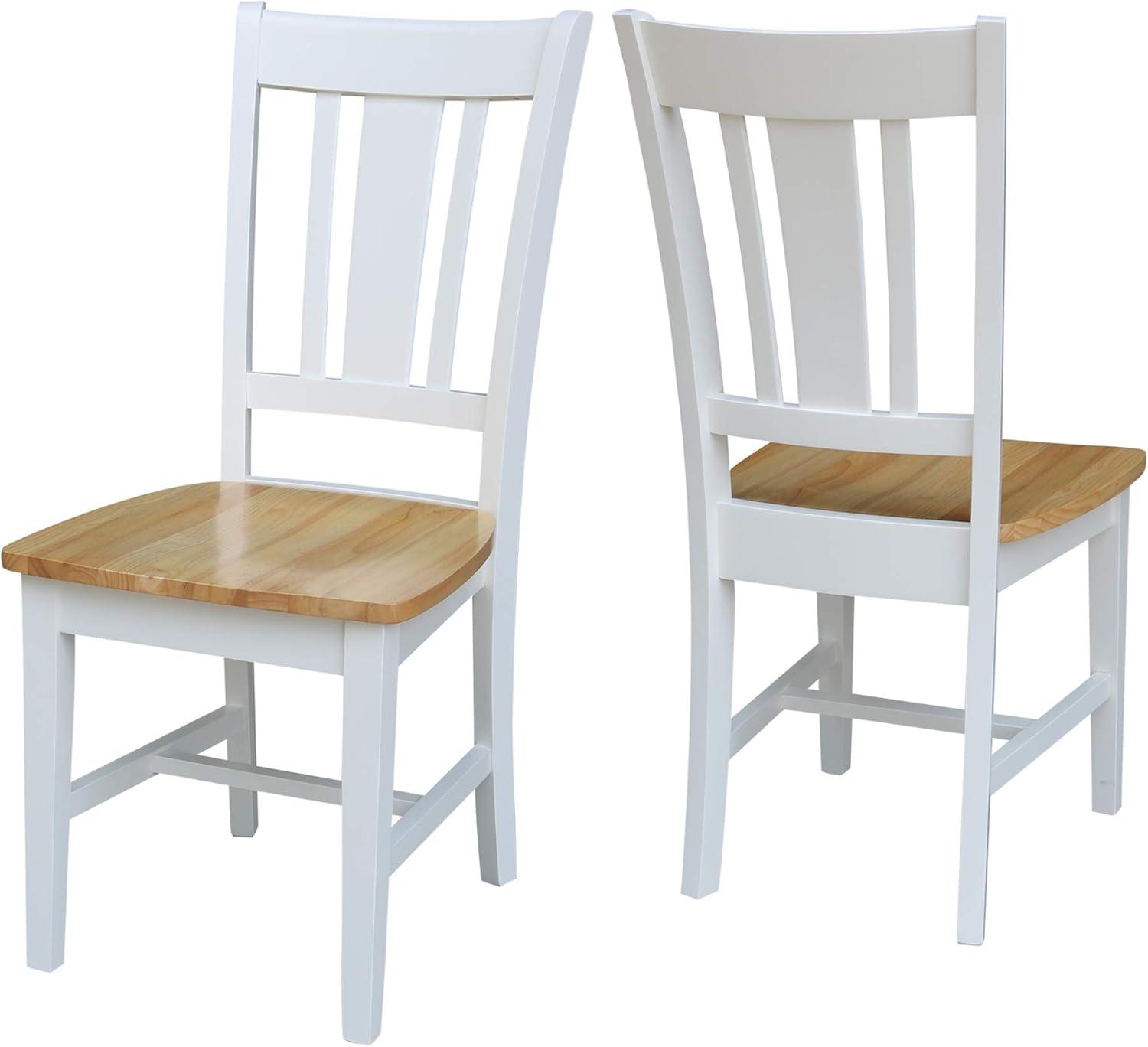 Set of 2 White and Natural Wood Slat Back Dining Chairs