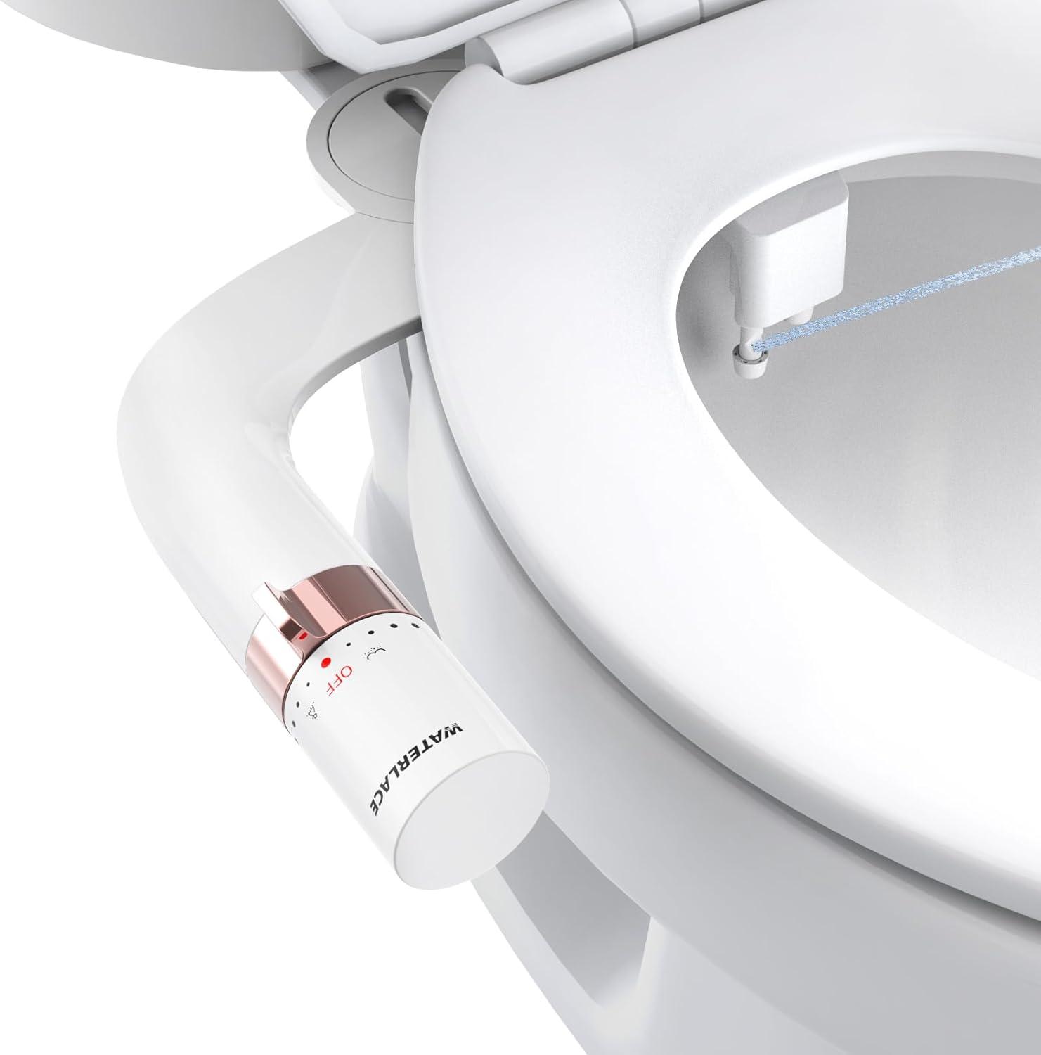 Bidet Attachment for Toilet, Dual Nozzle Bidet Toilet Seat, Non-Electric Ultra-Thin Bidets for Existing Toilets, Rear/Feminine Wash with Adjustable Water Pressure (Rose Gold)