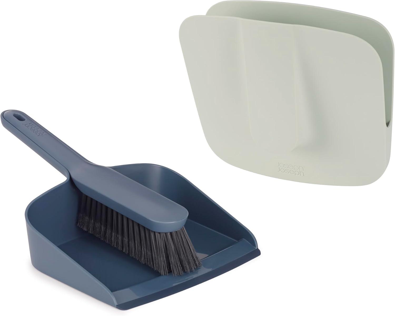 Blue Plastic Wall-Mounted Dustpan and Brush Set